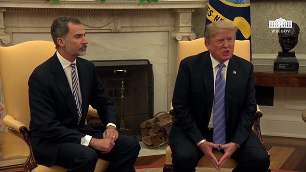Donald Trump and King Felipe VI at the White House, Washington DC (19/6/2018). Screenshot: The White House.