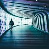Person walking along corridors. King's Cross, London (UK). Photo: Graeme Worsfold (@worsfold)