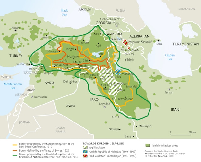 Kurdistan borders. Créditos: Philippe Rekacewicz vía Le Monde Diplomatique (English Edition). Blog Elcano