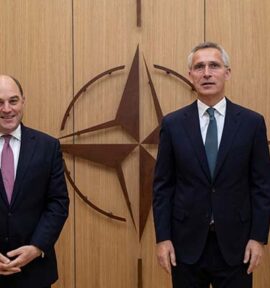 Meeting of Defence Ministers at NATO Headquarters in Brussels Ben Wallace (UK Secreatary of State of Defence) and Jens Stoltenberg (Secretary General of NATO). Photo: NATO