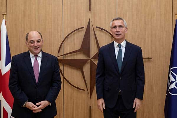 Meeting of Defence Ministers at NATO Headquarters in Brussels Ben Wallace (UK Secreatary of State of Defence) and Jens Stoltenberg (Secretary General of NATO). Photo: NATO