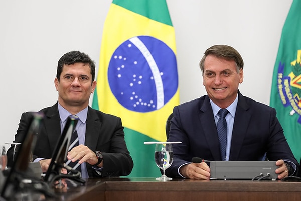 Reunión de Jair Bolsonaro, presidente de Brasil, y Sergio Moro, ministro de Justicia y Seguridad Pública (5/2/2020). Foto: Palácio do Planalto (CC BY 2.0)
