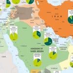 Mapa de la rivalidad geopolítica entre Arabia Saudí (Riad) e Iran (Teherán) en Oriente Medio. Fuente: Emmanuel Pène (Agathocle de Syracuse) / The Maghreb and Orient Courier. Blog Elcano