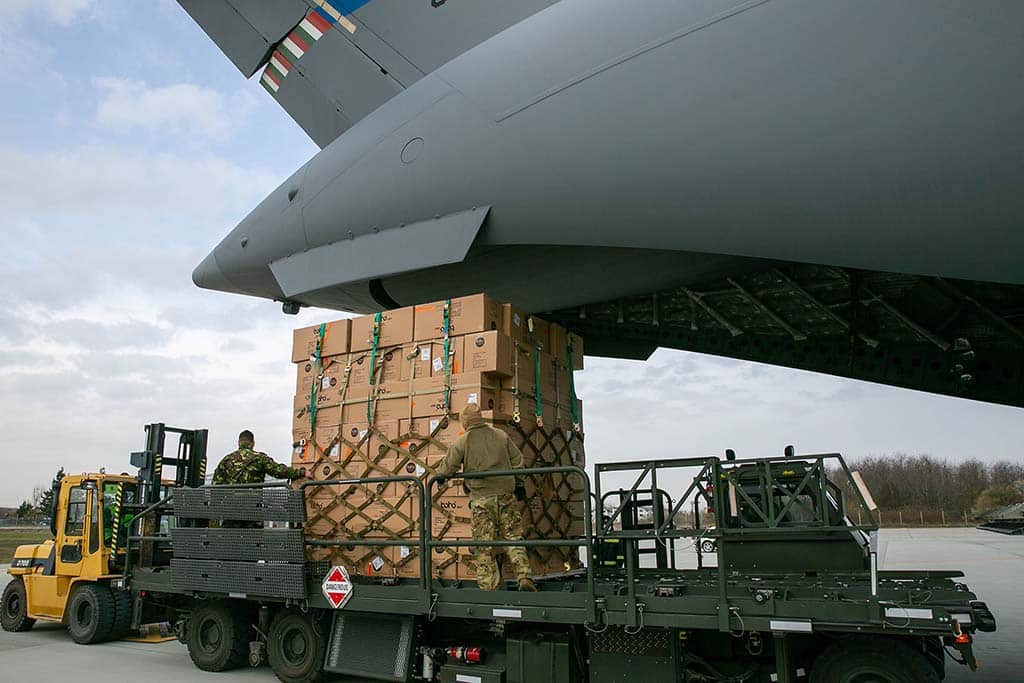 Will European defence survive Coronavirus. Coronavirus response: Allied plane brings 45 tons of supplies to Bucharest. Photo: NATO North Atlantic Treaty Organization (CC BY-NC-ND 2.0)