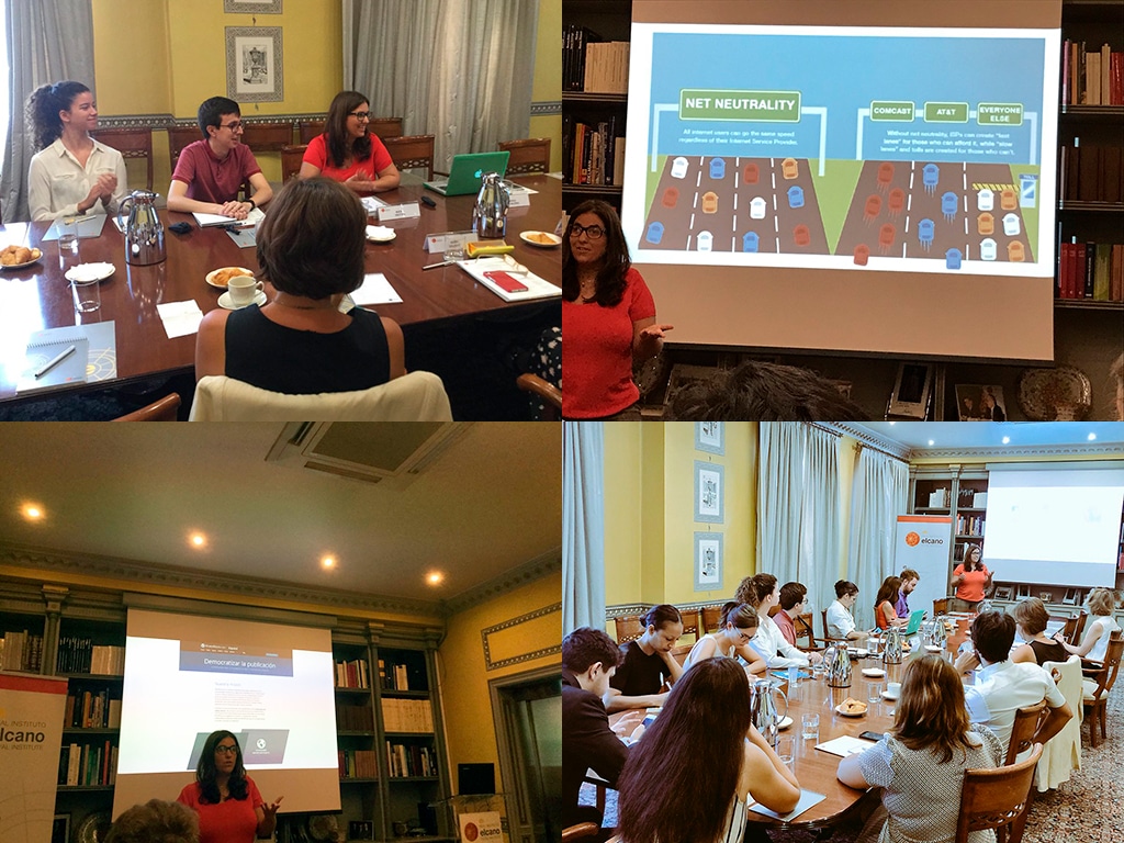 Empresas y software libre: trabajando con la comunidad global y distribuida de WordPress. 20ª edición de #ElcanoTalks (18/9/2018) con Rocío Valdivia. Fotos: María Lázaro, Salvador Llaudes y Real Instituto Elcano. Blog Elcano