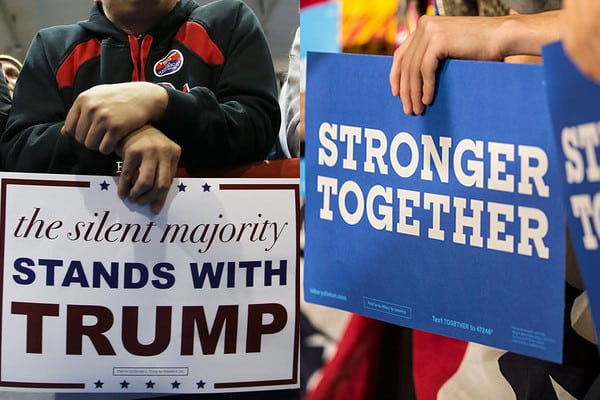 Elecciones EEUU 2016. Eslóganes de las campañas de Donald Trump y Hillary Clinton. Imágenes: NPR y Hillary for America. Blog Elcano