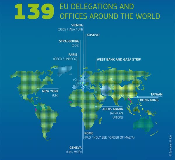 Delegaciones y oficinas del SEAE en el mundo. Fuente: SEAE.