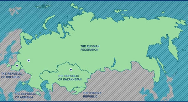 Memebers of the Euroasian Economic Union (EEU). Image via EEU website.
