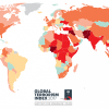 Terrorismo a la baja, ¿o no? Mapa del impacto del terrorismo. Fuente: Índice de Terrorismo Global 2017, Institute for Economics and Peace. Blog Elcano
