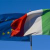 Italy’s budget battle with the European Commission.Flags of Italy and the European Union