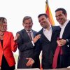 Macedonia del Norte o cómo resolver conflictos en los Balcanes. Los primeros ministros de Macedonia del Norte y Grecia, Zoran Zaev y Alexis Tsipras, celebran la firma del Acuerdo de Prespa en junio junto a Federica Mogherini y Johannes Hahn.