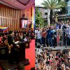 Nicolas Maduro ante el Tribunal Supremo de Justicia (10/2/2019). Foto: Presidencia El Salvador (Wikimedia Commons / Dominio público) - Juan Guaidó en la manifestación contra Maduro (2/2/2019). Foto: Alexcocopro (Wikimedia Commons / CC BY-SA 4.0).