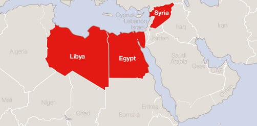 Mapa de Libia, Egipto y Siria. Blog Elcano