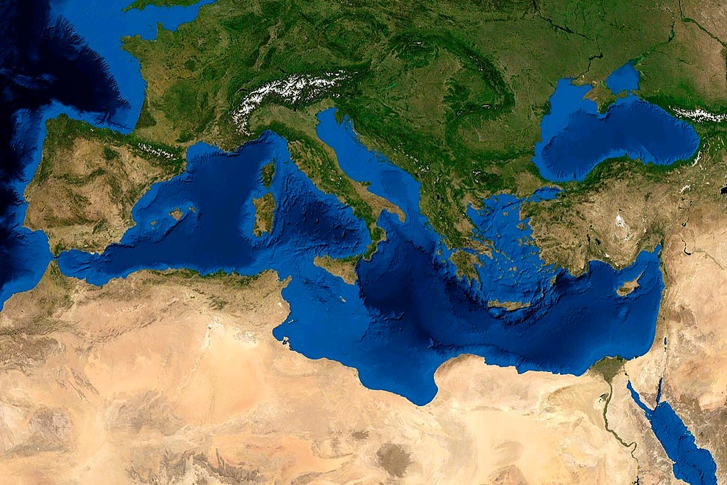 Por una narrativa energética euro-mediterránea alineada con el Pacto Verde. Imagen satélite del mar Mediterráneo. Foto: NASA (Dominio público). Blog Elcano
