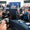 Angela Merkel, François Hollande y Jean-Claude Juncker momentos antes del pleno del Parlamento Europeo del 7 de octubre. Foto: Parlamento Europeo. Blog Elcano