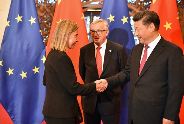 Federica Mogherini and Xi Jinping shake hands last July at the 18th EU-China Summit in Beijing. Photo: European External Action Service (CC BY-NC 2.0)