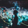 Human figure in front of digital screens. TeamLab Japan (Tokyo, Japan). Photo: Su San Lee (@blackodc)
