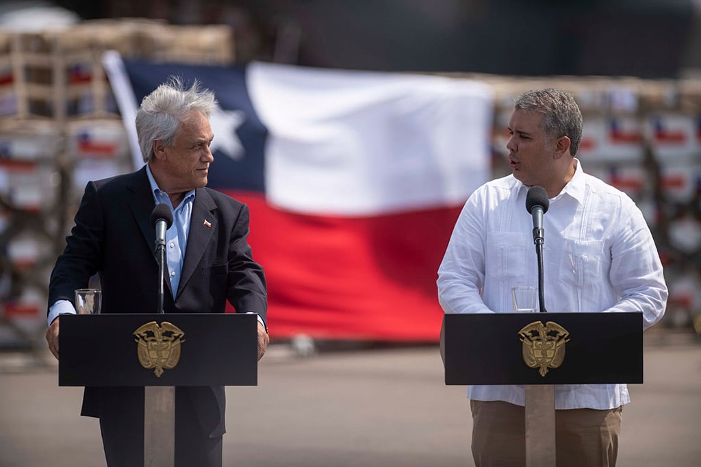 Los impulsores de Prosur Sebastián Piñera (presidente de Chile) e Iván Duque (presidente de Colombia) en la frontera colombo-venezolana (22/2/2019). Foto: Marcelo Segura / Prensa Presidencia-Gobierno de Chile. Blog Elcano