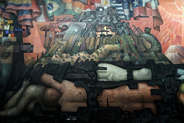 Sección del mural “Presencia de America Latina”, realizado por Jorge González Camarena entre 1964 y 1965, en la Casa del Arte (Pinacoteca) de la Universidad de Concepción (Chile). Foto: Pablo Arriagada (CC BY-NC-SA 2.0).