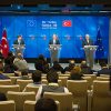 Ahmet Davutoglu, former Prime Minister of Turkey; Donald Tusk and Jean-Claude Juncker at the EU-Turkey summit press conference on 7 March 2016. Photo: European Union