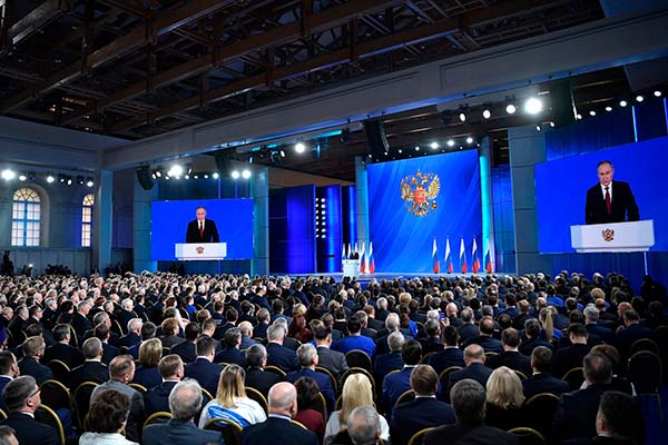 Un nuevo enroque en la política interior de Rusia. Vladimir Putin durante el discurso del Estado de la Nación (15/1/2020). Foto: Kremlin.ru (CC BY 4.0)