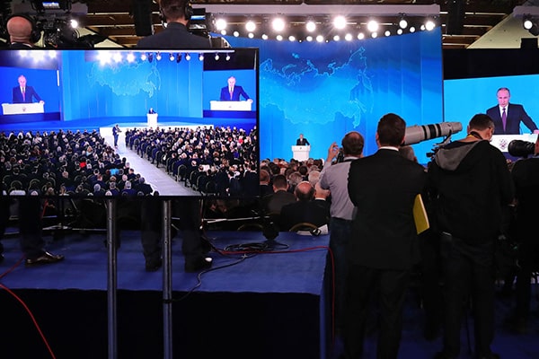 Vladimir Putin durante el discurso presidencial ante la Asamblea Federal de Rusia (1/3/2018). Foto: Kremlin.ru (CC BY 4.0). Blog Elcano