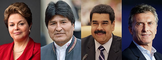 Populismo y nueva coyuntura política en América Latina. De izquierda a derecha: Dilma Rousseff, Evo Morales, Nicolás Maduro y Mauricio Macri. Blog Elcano