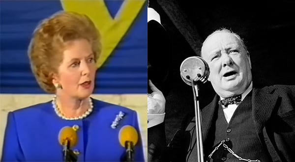 Del uso de la Historia en la campaña del Brexit. Margaret Thatcher en el Colegio Europeo de Brujas (1988). Imagen: Bruges Revisited