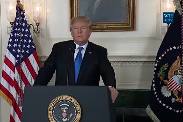 Trump y la trampa iraní. Donald Trump anuncia la nueva estrategia hacia a Irán. Fuente: The White House.