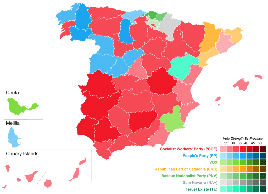 Results of the General election in Spain (November 2019). Credits: Erinthecute (own work) (Wikimedia Commons / CC BY-SA 4.0). Elcano Blog