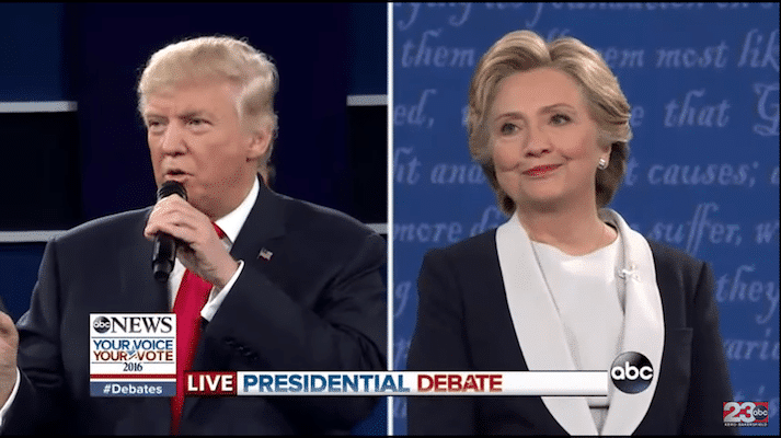 Hillary Clinton and Donald Trump at the second US Presidential Election Debate 2016. Source: ABC News. Elcano Blog