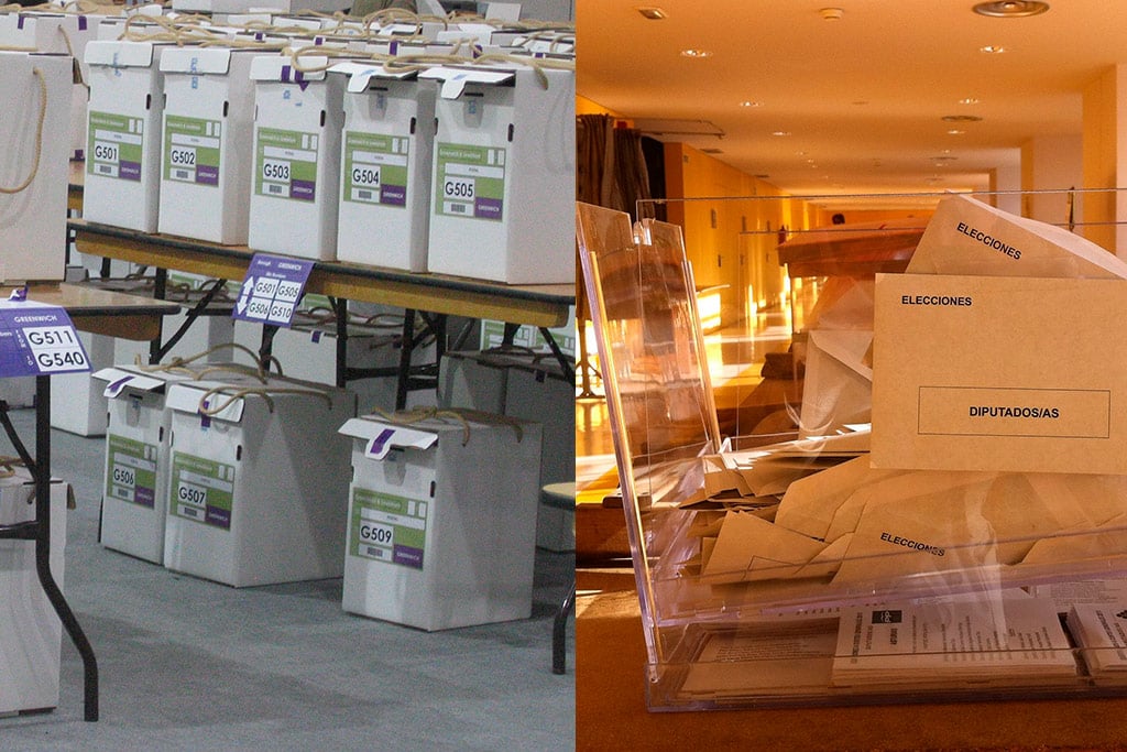 No electoral system is perfect, but some seem fairer. Left: ballot boxes from the 2008 London elections (London, UK). Photo: secretlondon123 (CC BY-SA 2.0). Right: ballot box in a polling station (Gijón, Spain). Photo: Patricia Simón (CC BY-NC-ND 2.0). Elcano Blog