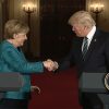 Germany and Trump-America: back on track? Angel Merkel and Donald Trump shaking hands at a joint press conference.
