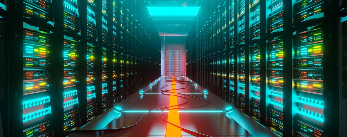 The need for a digital safe haven for Ukraine. Data centre with server racks in a corridor room. Photo: DCStudio