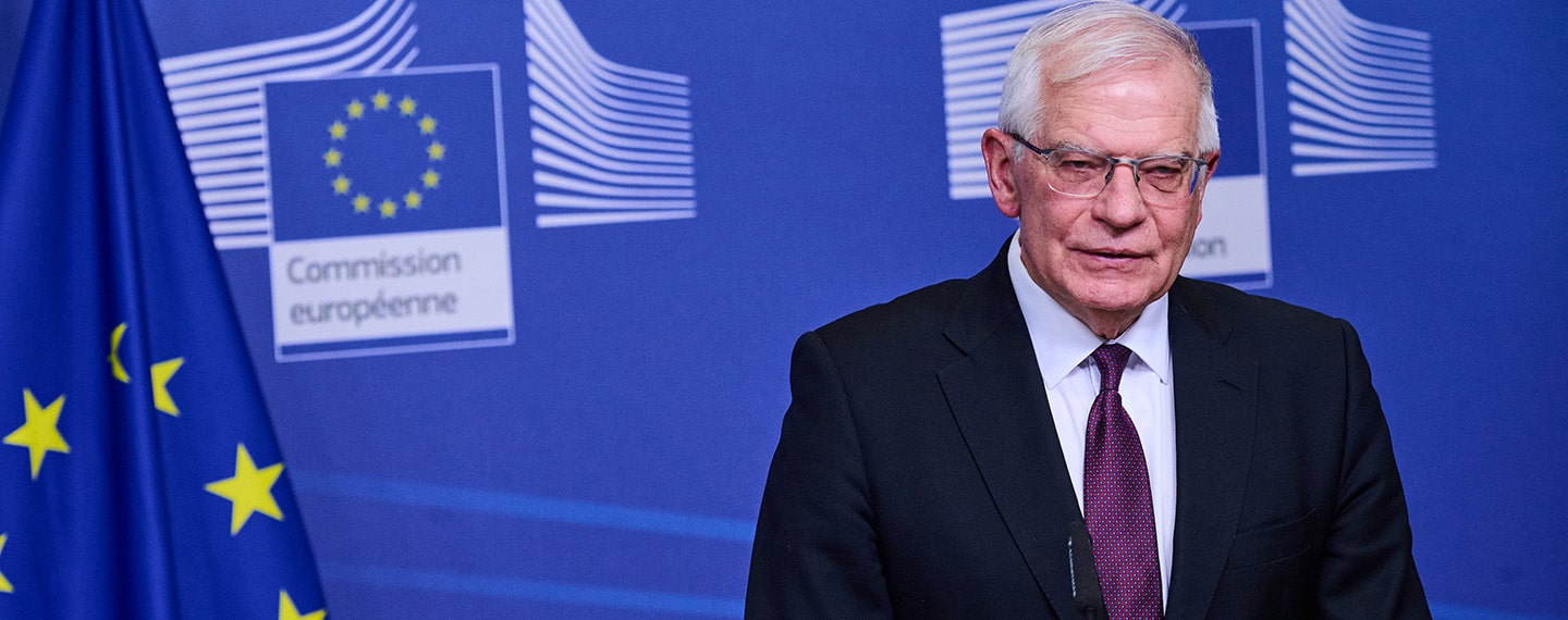 Nace la Europa geopolítica y se bautiza en Naciones Unidas. Josep Borrell Fontelles, vicepresidente de la Comisión Europea, en la rueda de prensa sobre la agresión de Rusia a Ucrania.