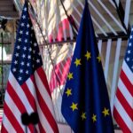 Flags of the EU and the United States at the EU-US Summit in Brussels (2017).