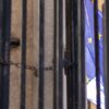 Democracies vs autocracies. European Union flag at a rally of support for Ukraine