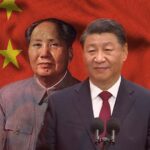 Partido Comunista de China. Xi Jinping y Mao Zedong sobre la bandera de China