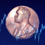 Nobeles de economía 2022. Medalla Alfred Nobel en el museo Nobel de Estocolmo, Suecia