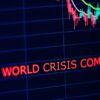 Economía mundial. Imagen de crisis económica con un gráfico de caída y las palabras “world crisis coming?” en inglés