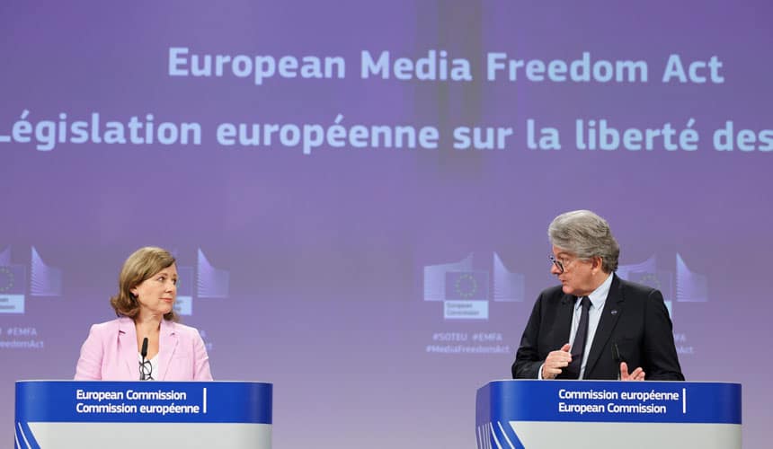 Press conference by Věra Jourová, Vice-President of the European Commission, and Thierry Breton, European Commissioner, on the EU Media Freedom Act (15/9/2022)
