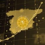 España en el mundo 2023: perspectivas y desafíos en América Latina. Mapa de España digital con logo del eje América Latina del Real Instituto Elcano