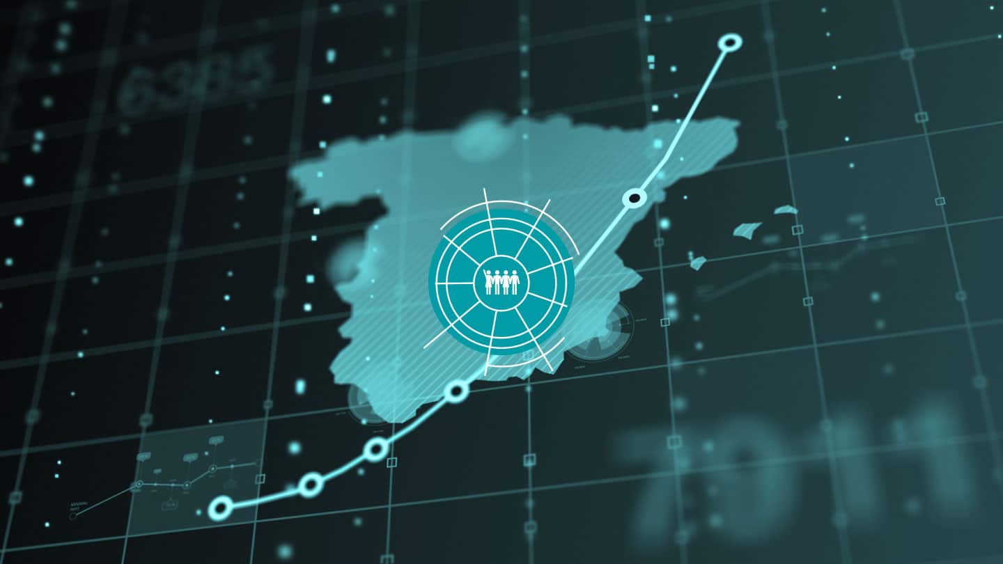 Mapa de España digital con logo del eje Democracia y ciudadanía del Real Instituto Elcano