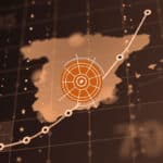 Mapa de España digital con logo del eje China, EEUU y nuevo orden mundial del Real Instituto Elcano