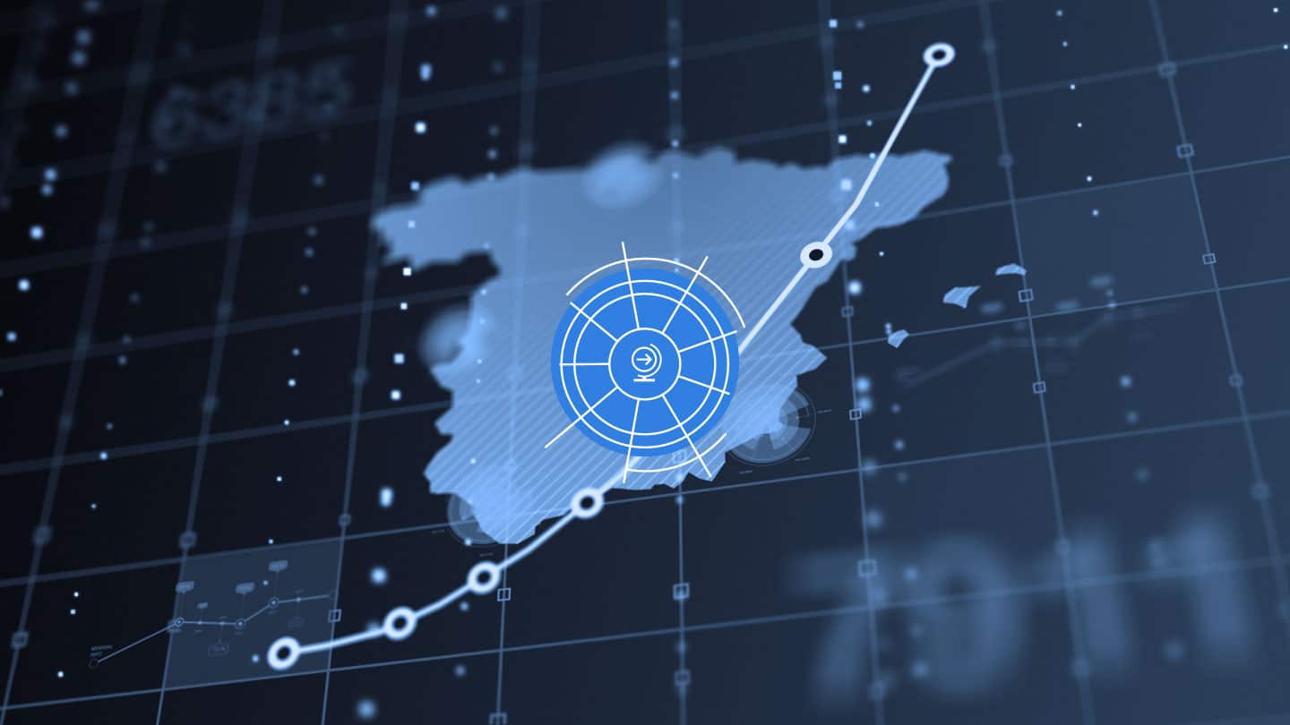 Mapa de España digital con logo del eje globalización, desarrollo y gobernanza del Real Instituto Elcano