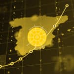 Mapa de España digital con logo del eje retos y oportunidades de la vecindad del Real Instituto Elcano