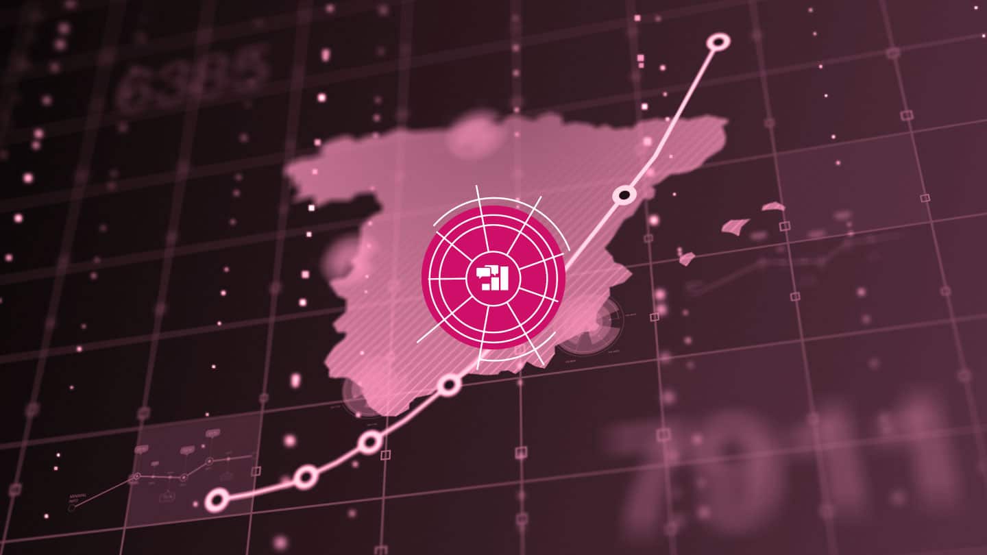 Mapa de España digital con logo del eje influencia e imagen de España del Real Instituto Elcano