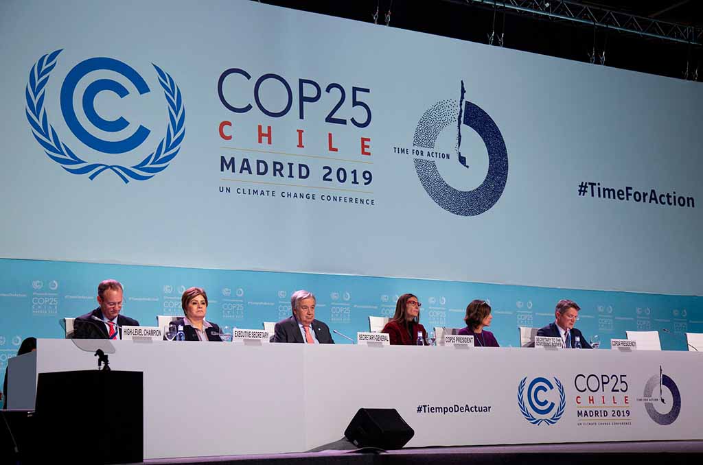 Especial Elcano en la COP25. Imagen del panel del evento de alto nivel sobre la acción mundial por el climaen la COP25 realizada en Madrid (2019). Foto: UNclimatechange (CC BY-NC-SA 2.0)