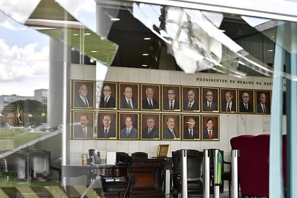 Entrada del Senado después de los sucesos del 8 de enero en la Plaza de los Tres Poderes en Brasilia (Brasil)