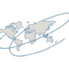 Imagen de las jornadas "Sendas geopolíticas de la transición energética". Mapamundi en gris trazado a mano con una espiral en azul